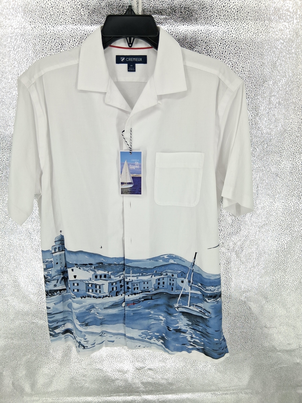Cremeux White Short-Sleeve Coastal Print Shirt Size M